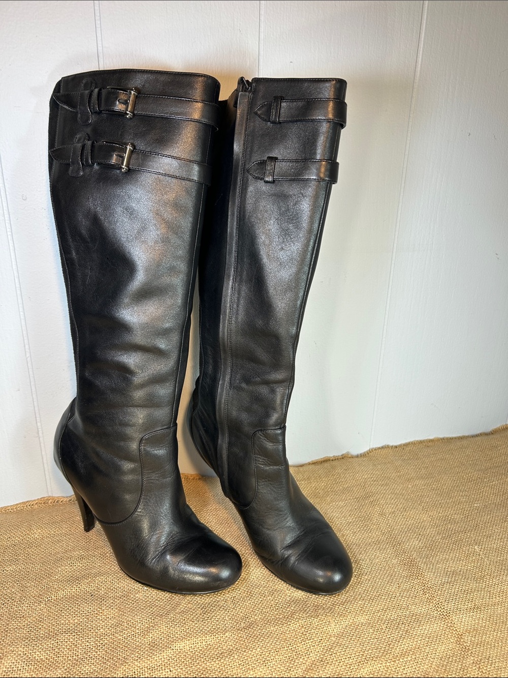 Cole Haan Nike Air Jalisa Tall Black Leather High Heel Boots